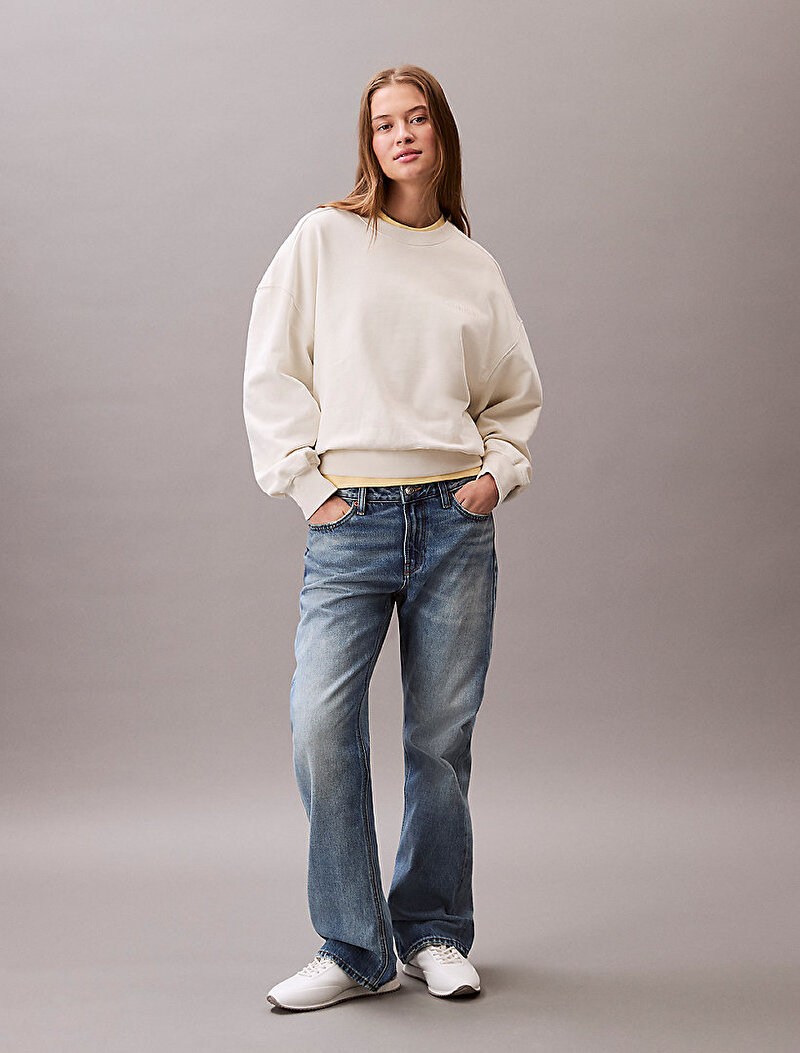 Calvin Klein Bej Renkli Kadın Logo Embroidery French Sweatshirt