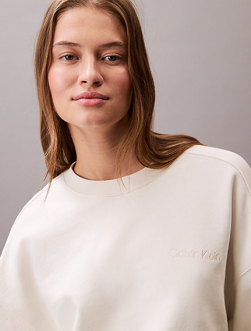 Calvin Klein Bej Renkli Kadın Logo Embroidery French Sweatshirt