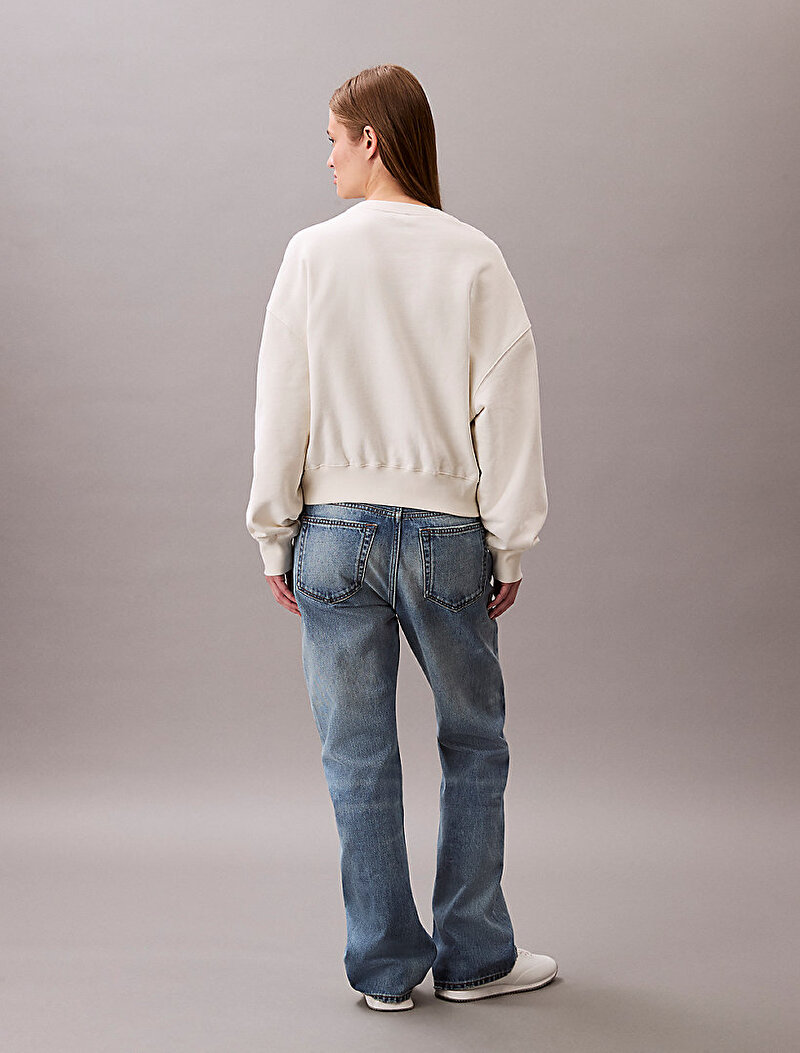 Calvin Klein Bej Renkli Kadın Logo Embroidery French Sweatshirt