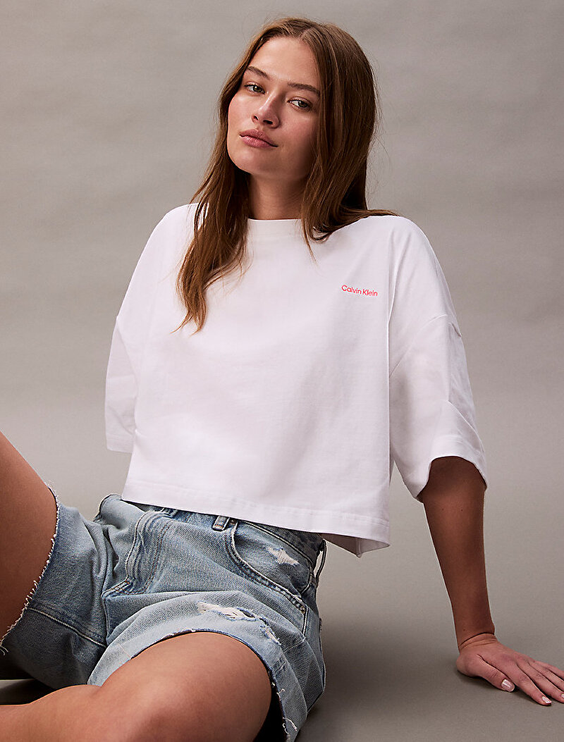 Calvin Klein Beyaz Renkli Kadın Jersey Fashion T-shirt
