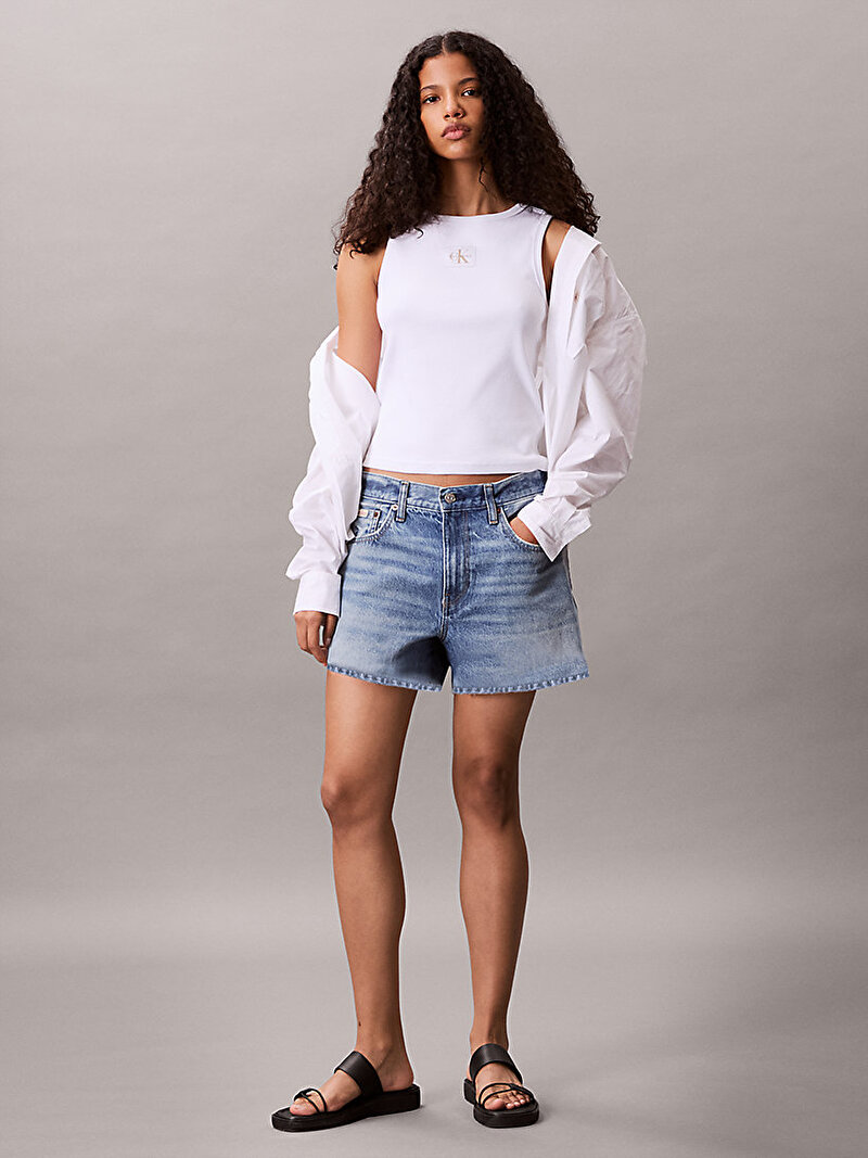 Calvin Klein Beyaz Renkli Kadın Woven Label Baby Tank Top