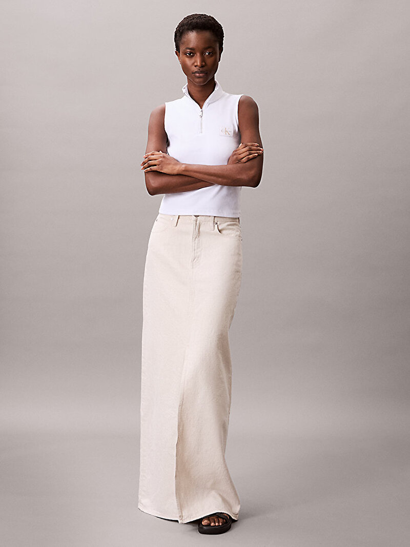 Calvin Klein Beyaz Renkli Kadın Woven Label T-shirt