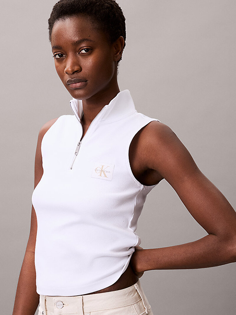 Calvin Klein Beyaz Renkli Kadın Woven Label T-shirt