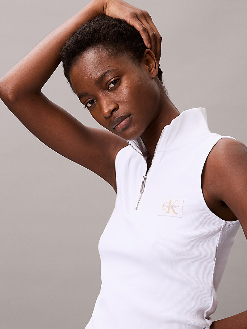 Calvin Klein Beyaz Renkli Kadın Woven Label T-shirt