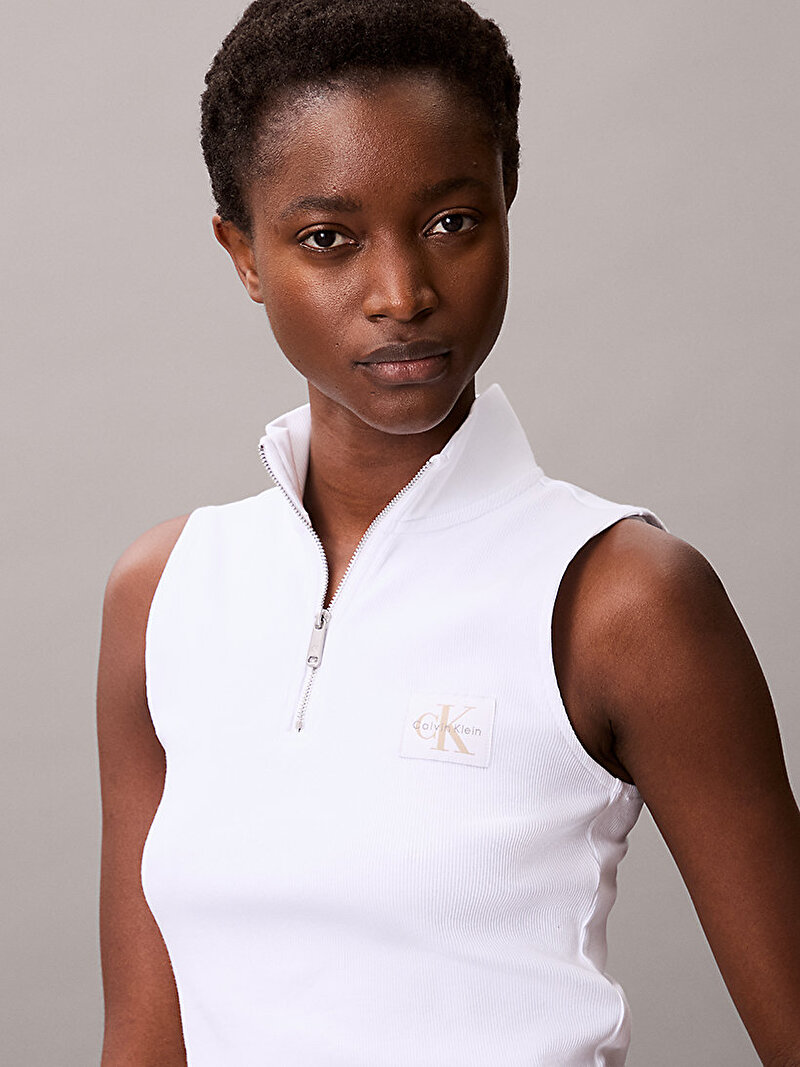 Calvin Klein Beyaz Renkli Kadın Woven Label T-shirt