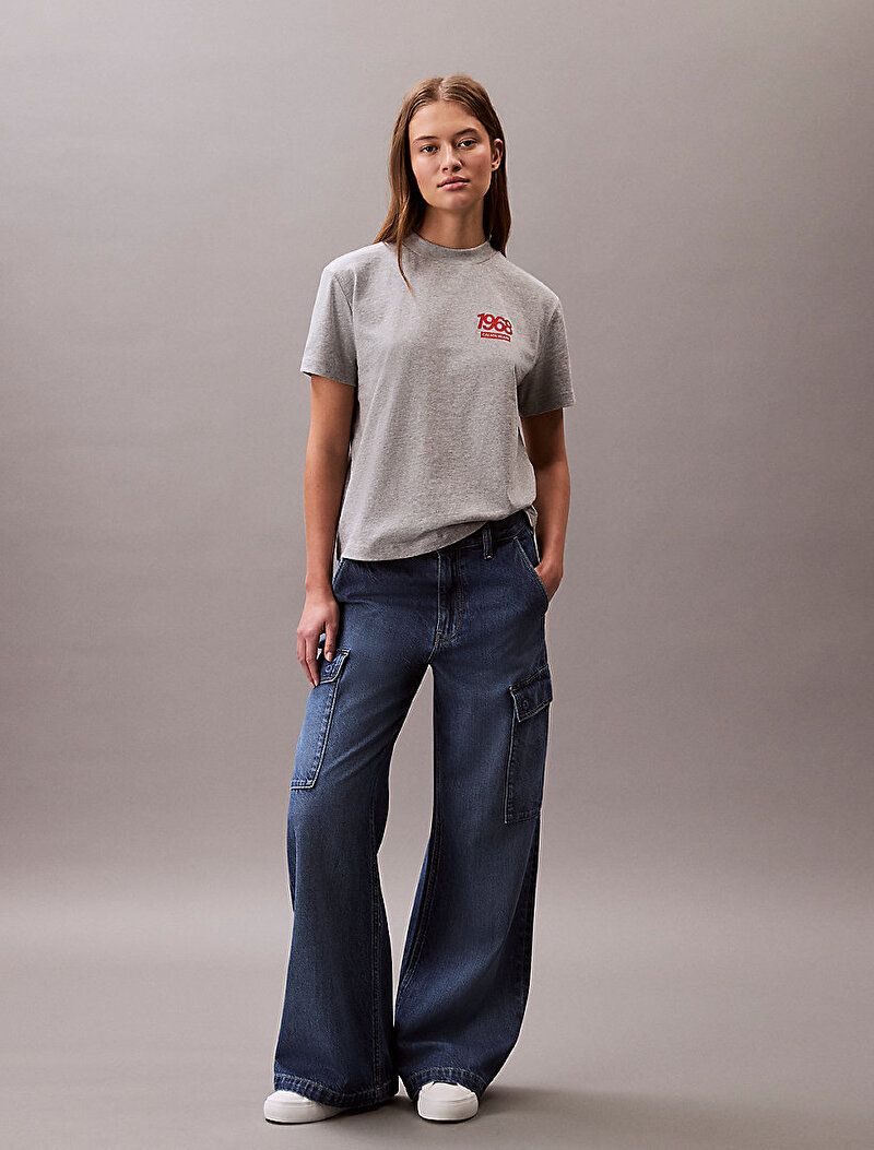 Calvin Klein Gri Renkli Kadın Classic Logo T-shirt