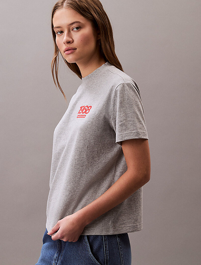 Calvin Klein Gri Renkli Kadın Classic Logo T-shirt