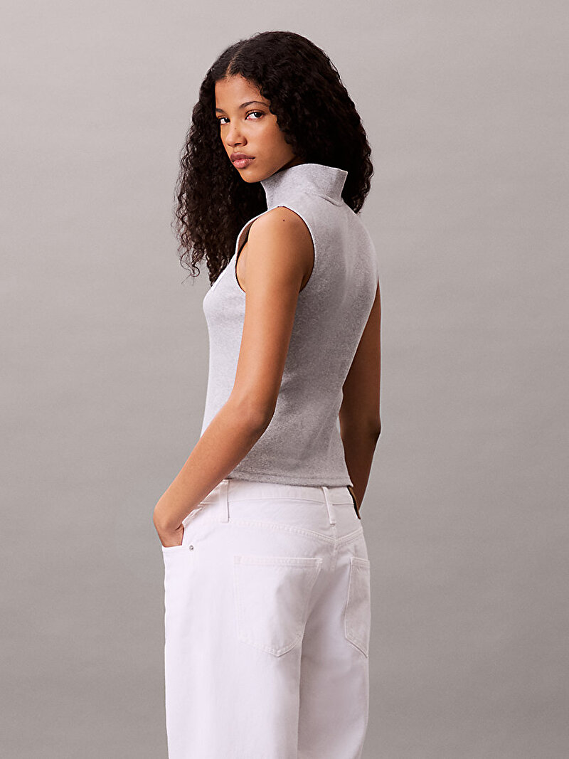 Calvin Klein Gri Renkli Kadın Woven Label T-shirt