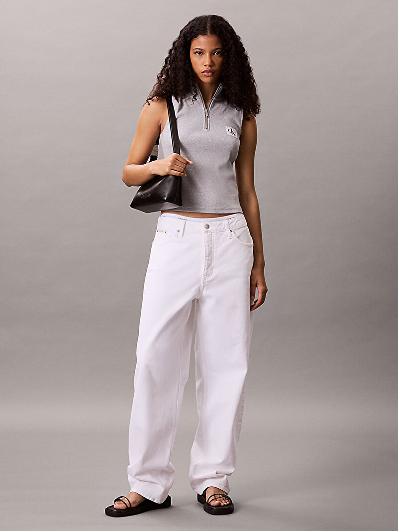 Calvin Klein Gri Renkli Kadın Woven Label T-shirt