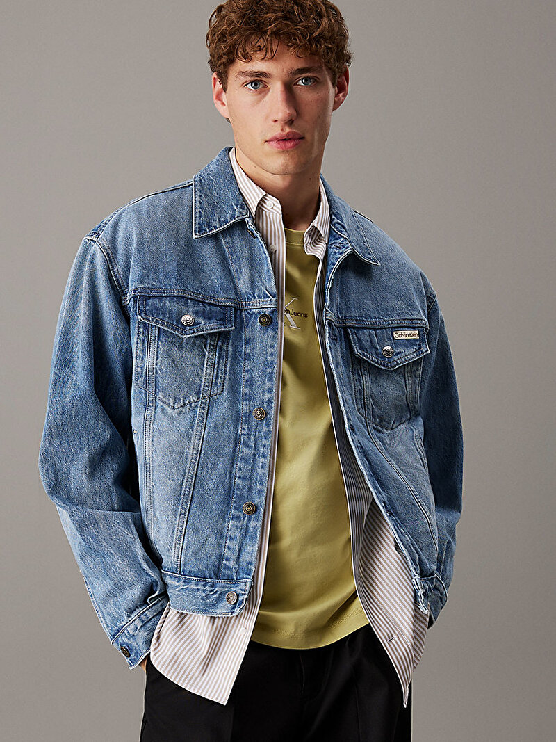 Calvin Klein Mavi Renkli Erkek 90s Ck Icon 94 Trucker Denim Ceket