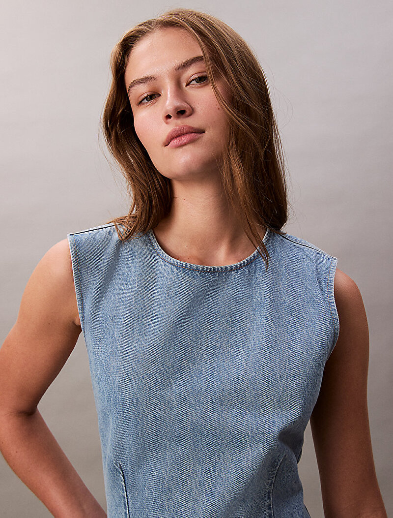 Calvin Klein Mavi Renkli Kadın Cap Sleeve Elbise