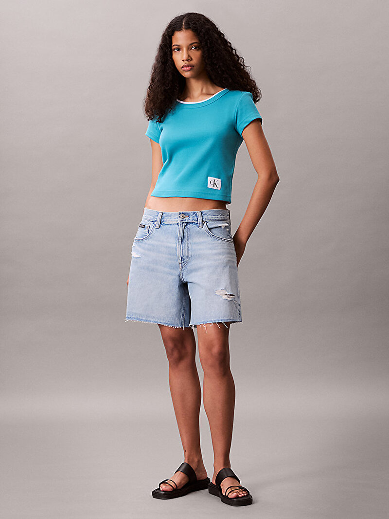 Calvin Klein Mavi Renkli Kadın Woven Label T-shirt