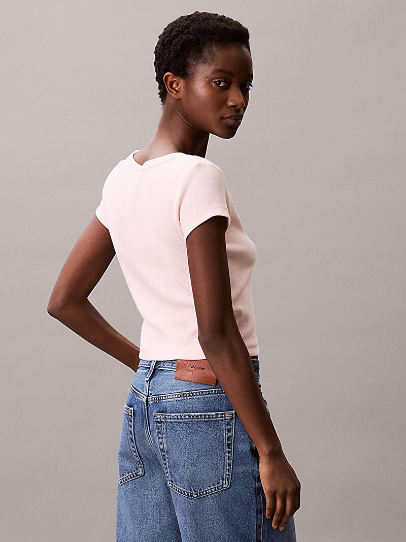 Calvin Klein Pembe Renkli Kadın Woven Label T-shirt