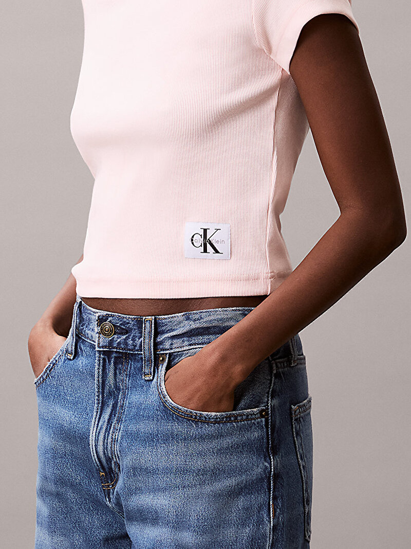Calvin Klein Pembe Renkli Kadın Woven Label T-shirt