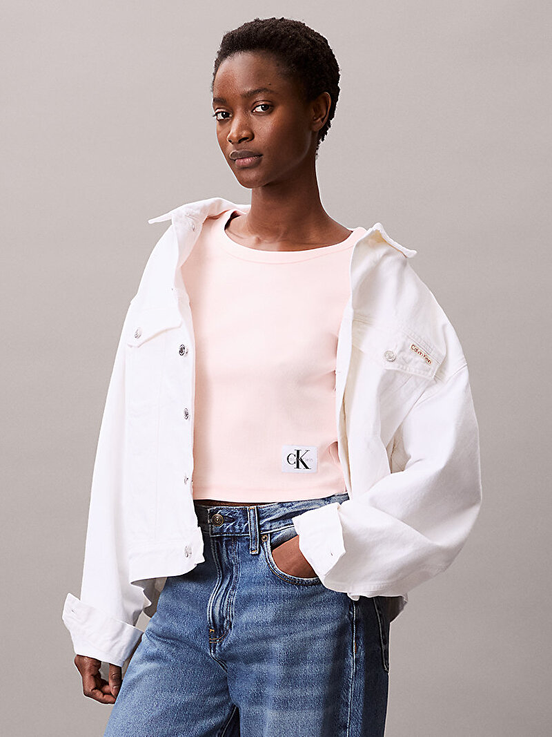 Calvin Klein Pembe Renkli Kadın Woven Label T-shirt