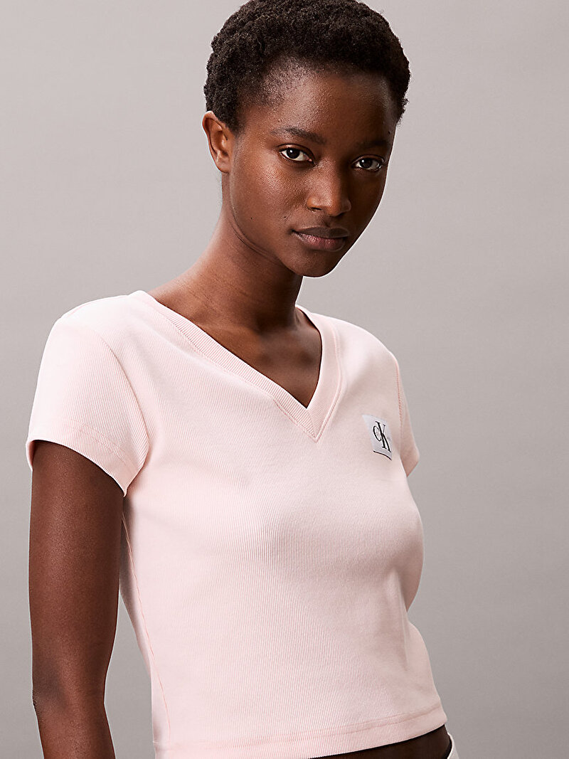 Calvin Klein Pembe Renkli Kadın Woven Label T-shirt
