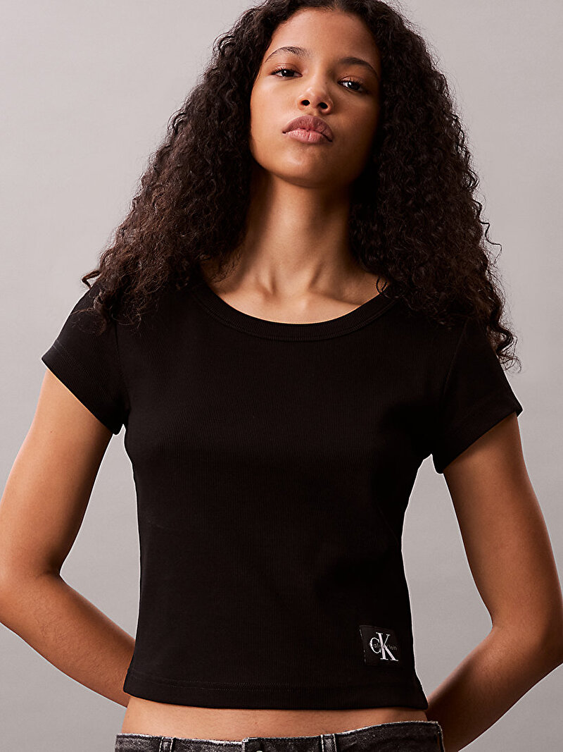Calvin Klein Siyah Renkli Kadın Woven Label Baby T-shirt