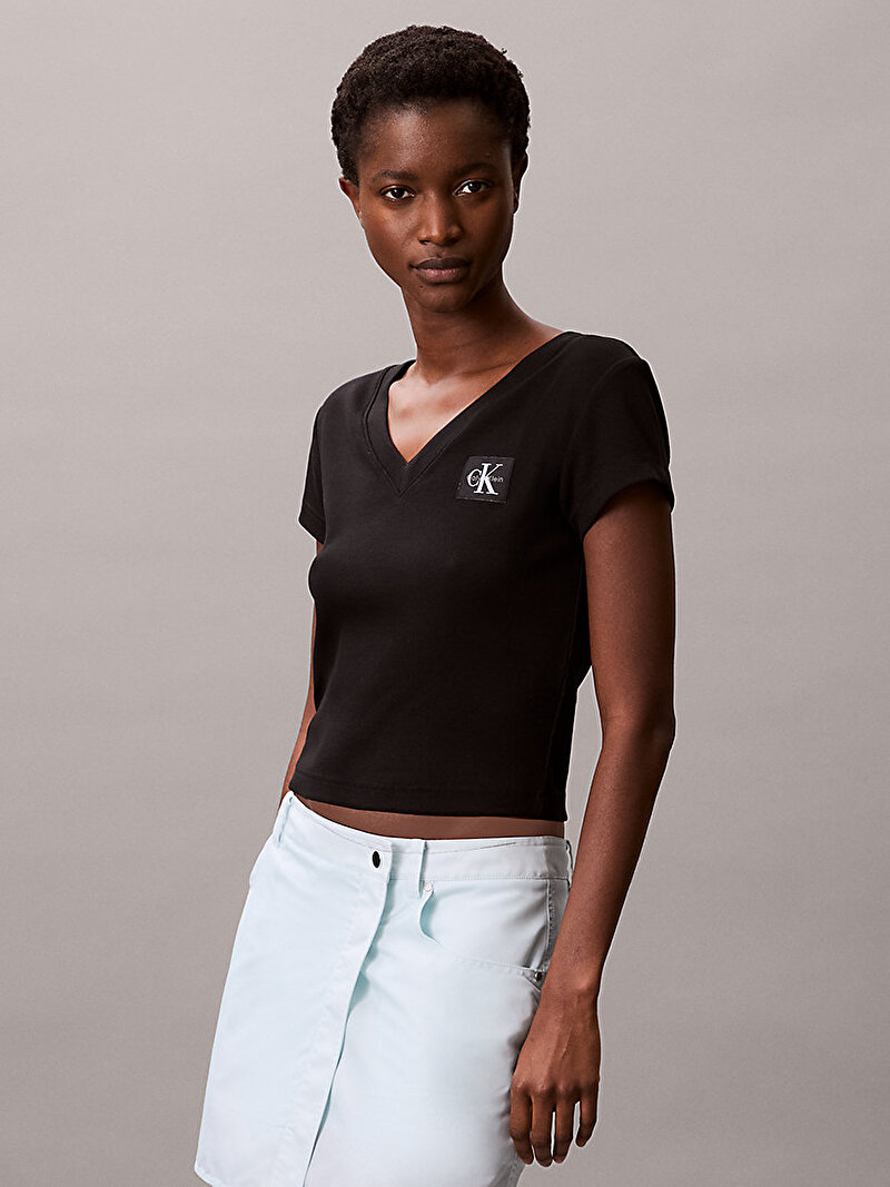 Calvin Klein Siyah Renkli Kadın Woven Label T-shirt