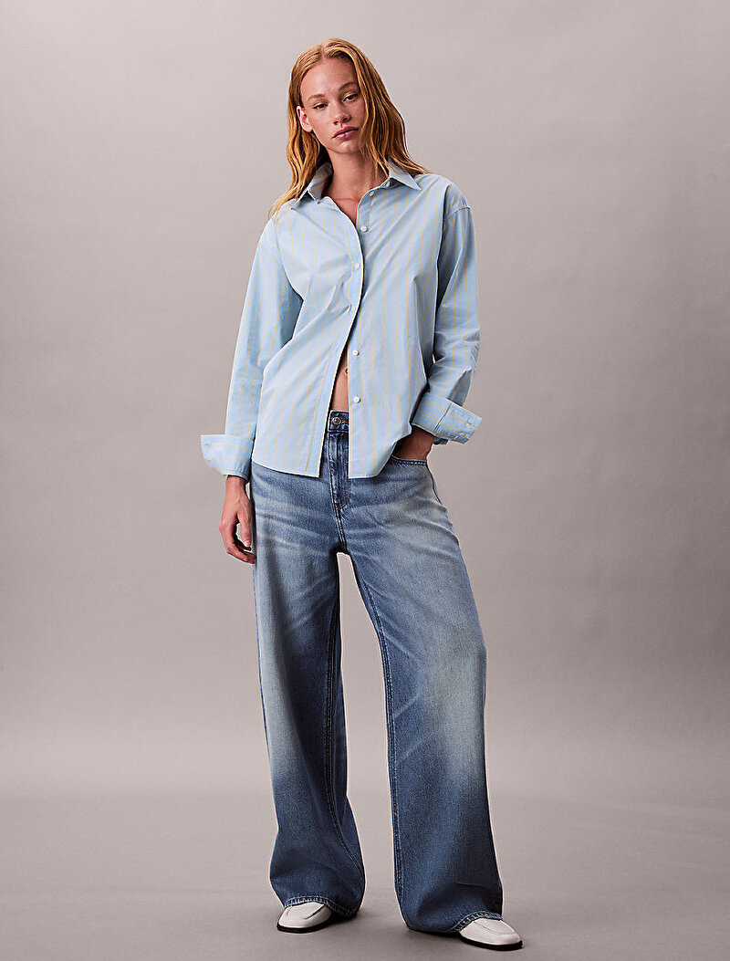 Calvin Klein Mavi Renkli Kadın Stripe Relaxed Gömlek
