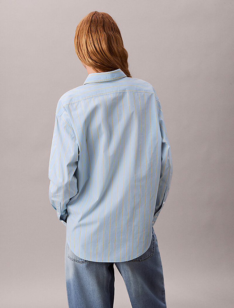 Calvin Klein Mavi Renkli Kadın Stripe Relaxed Gömlek