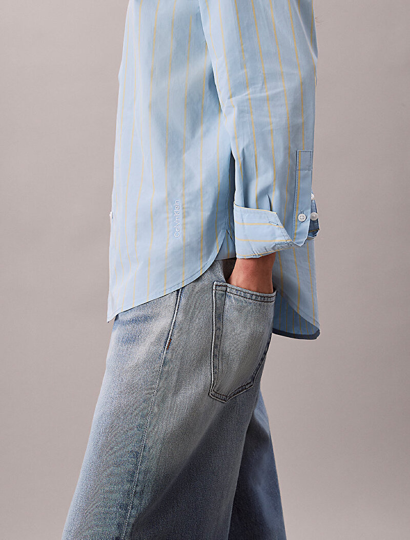 Calvin Klein Mavi Renkli Kadın Stripe Relaxed Gömlek