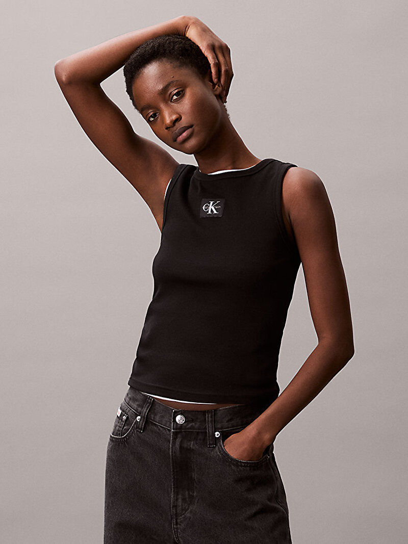 Calvin Klein Siyah Renkli Kadın Woven Label Baby Tank Top