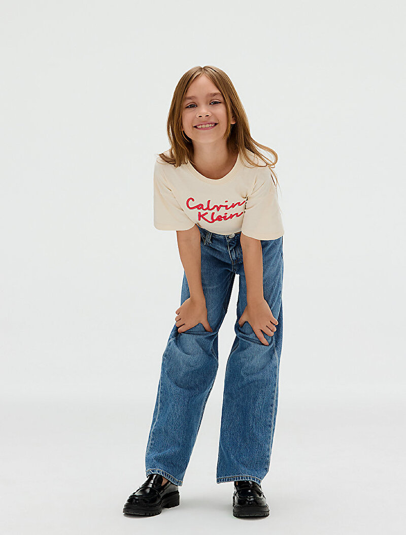Calvin Klein Bej Renkli Kız Çocuk Boxy Metallic T-shirt