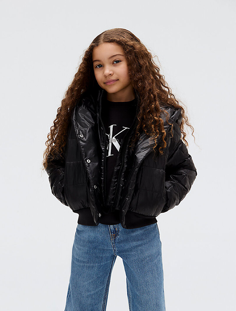 Calvin Klein Siyah Renkli Kız Çocuk Archive Grid Puffer Mont