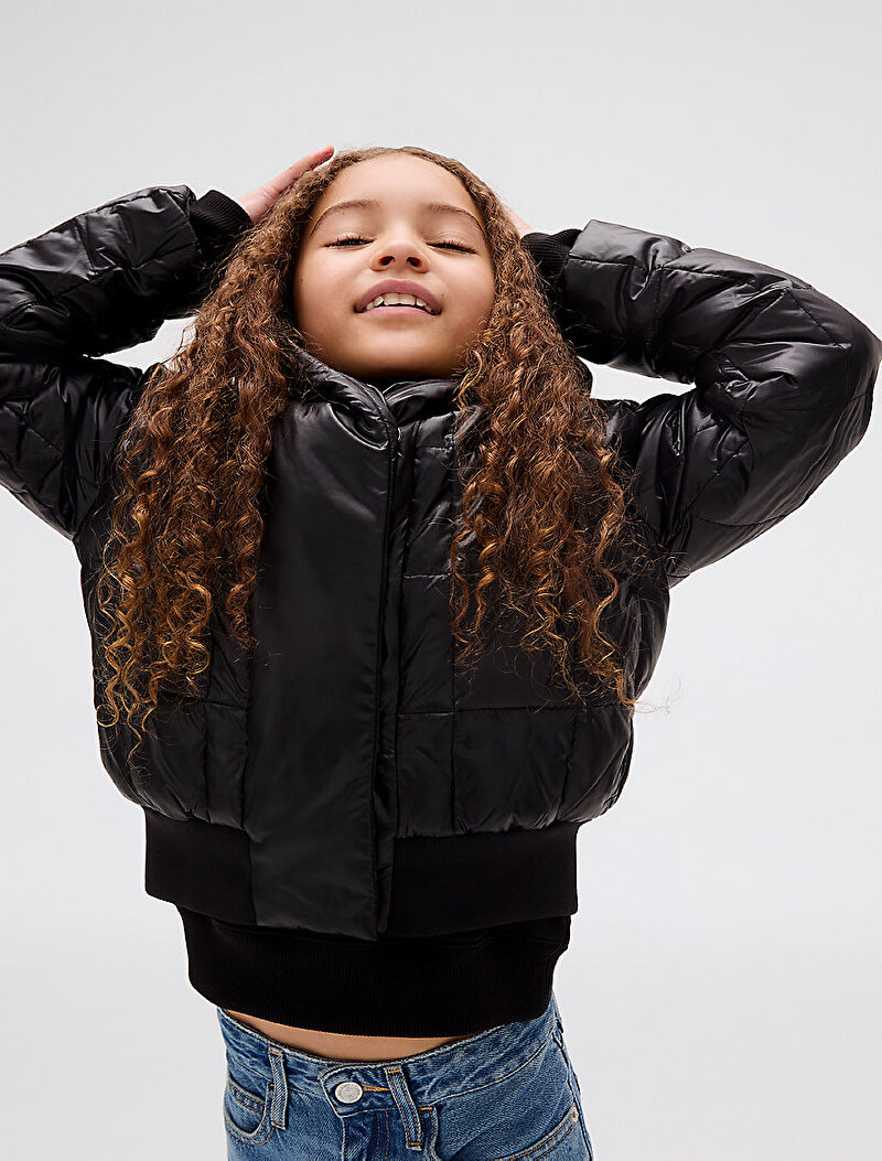 Calvin Klein Siyah Renkli Kız Çocuk Archive Grid Puffer Mont