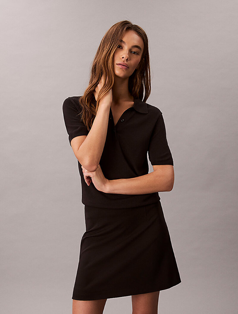Calvin Klein Siyah Renkli Kadın Ponte Mini Etek