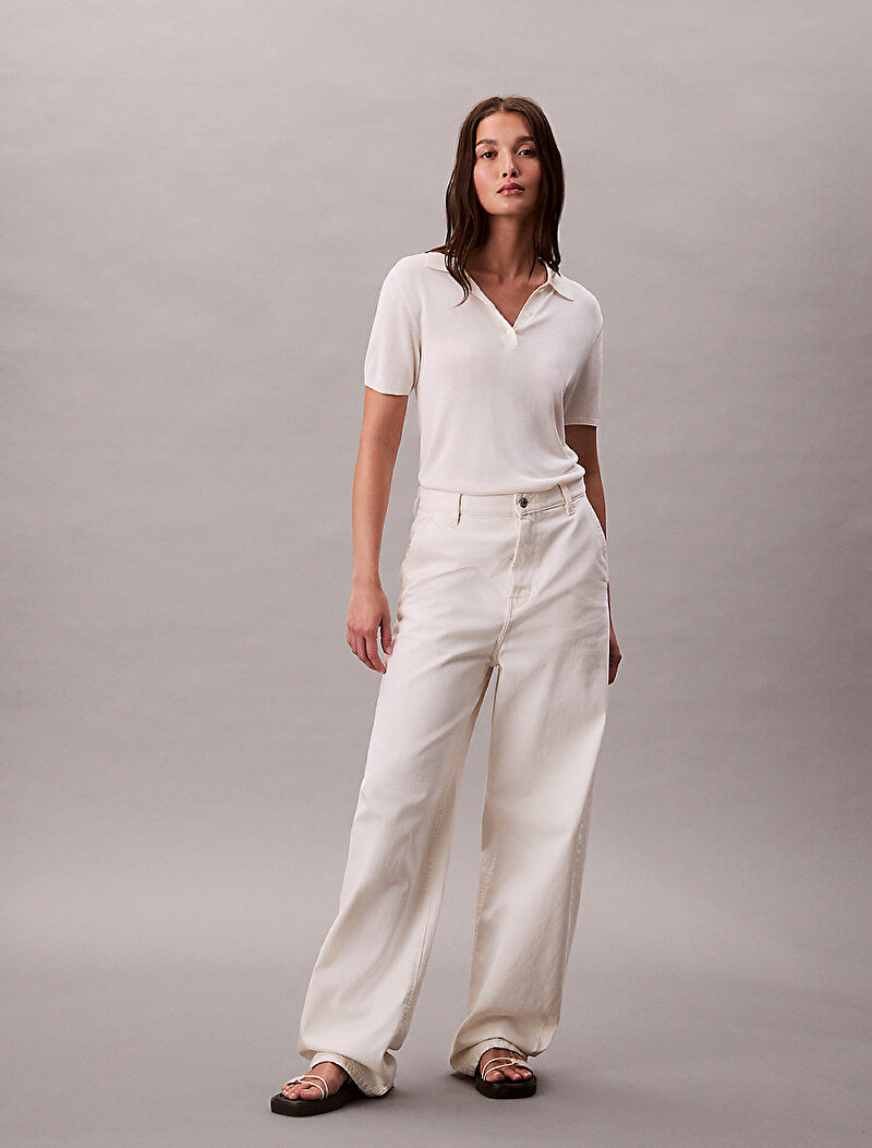Calvin Klein Ekru Renkli Kadın Trouser Barrel Jean Pantolon