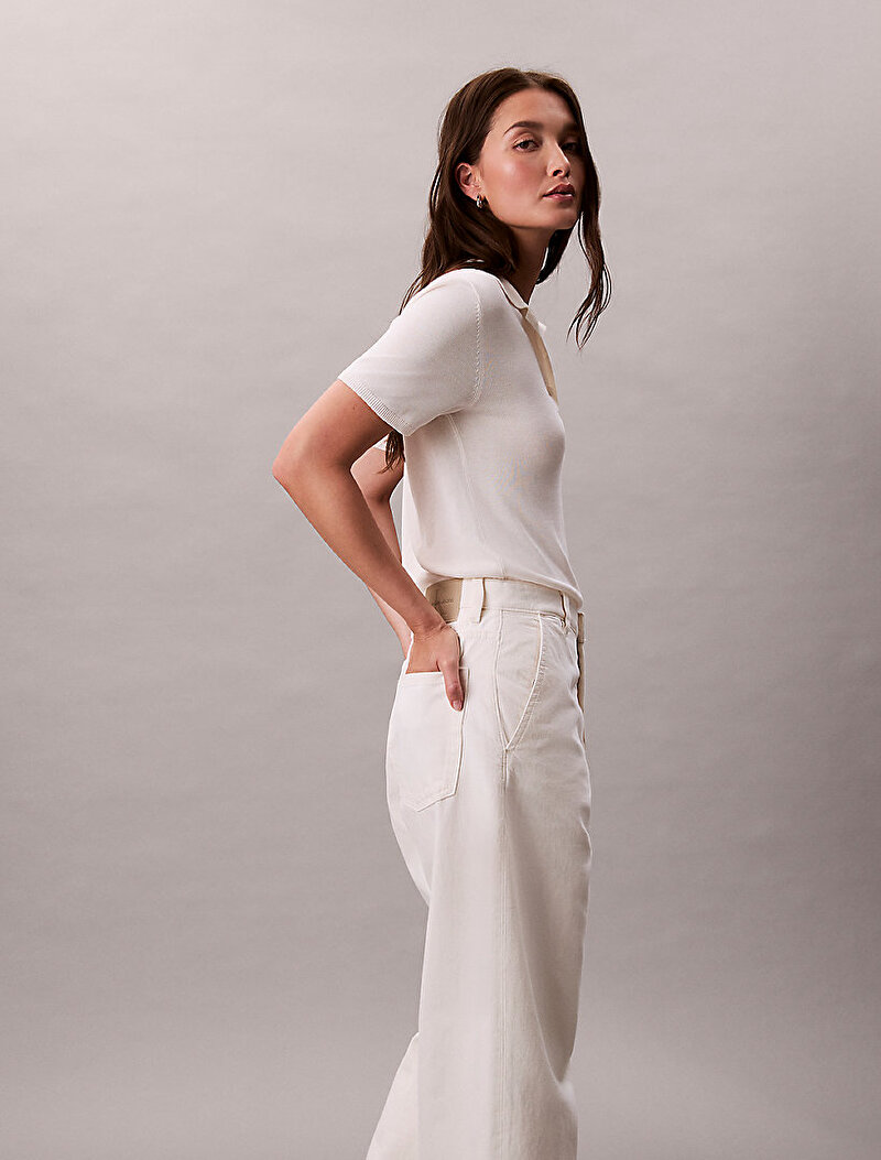 Calvin Klein Ekru Renkli Kadın Trouser Barrel Jean Pantolon