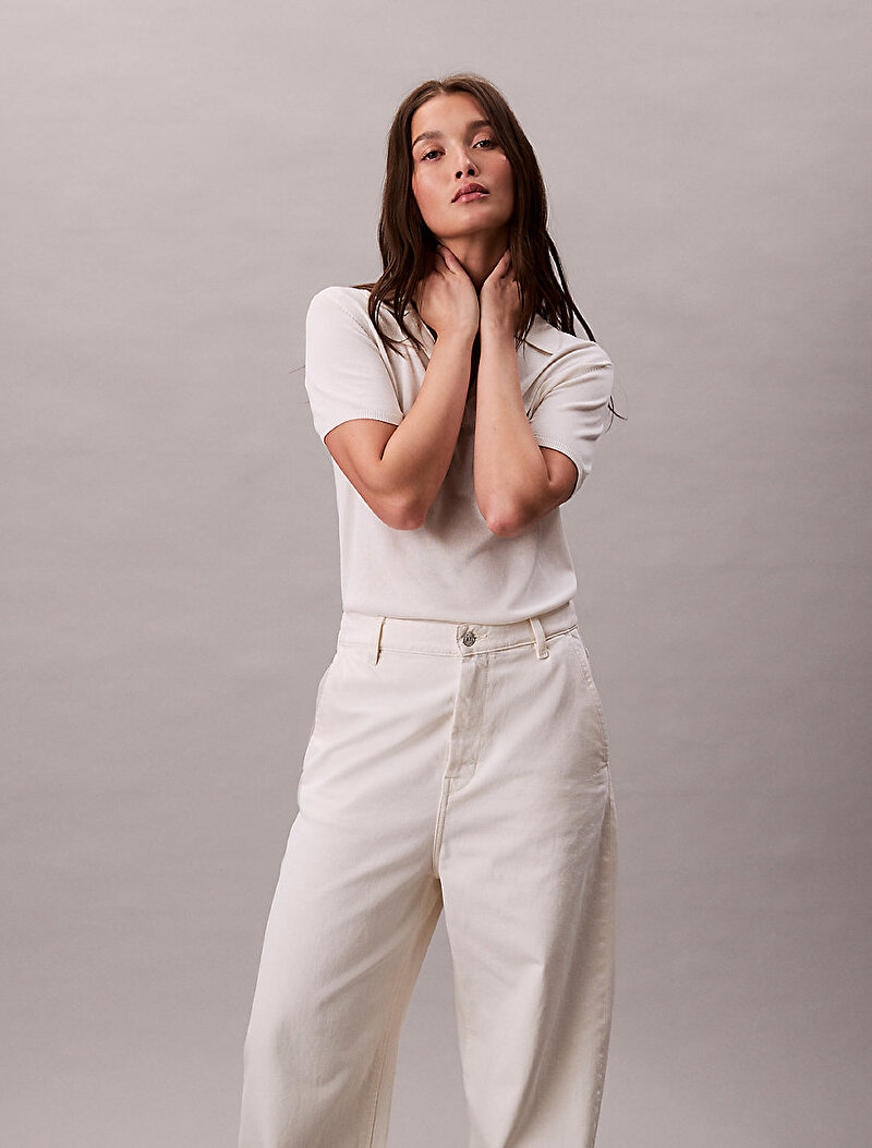 Calvin Klein Ekru Renkli Kadın Trouser Barrel Jean Pantolon