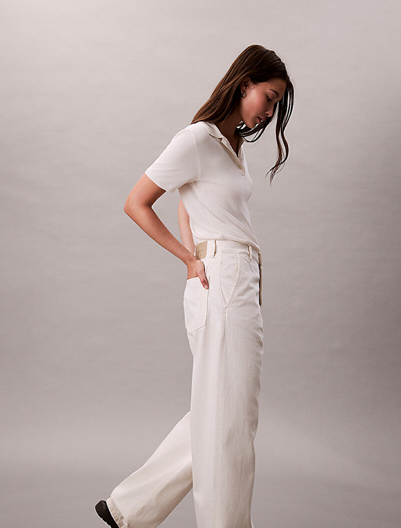 Calvin Klein Ekru Renkli Kadın Trouser Barrel Jean Pantolon