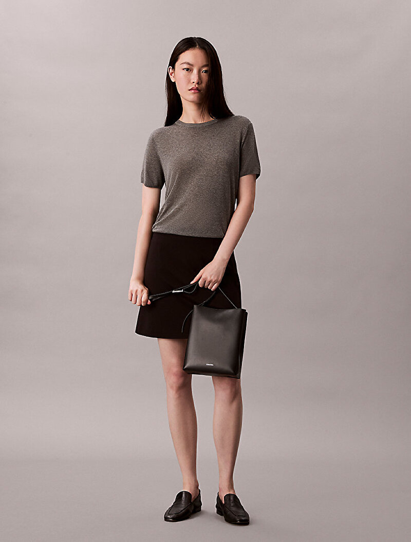 Calvin Klein Gri Renkli Kadın Fine Gauge Viskoz Kazak