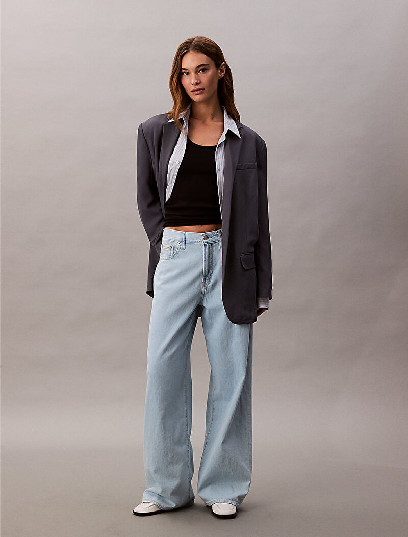 Calvin Klein Mavi Renkli Kadın TheWide Leg Linen Jean Pantolon