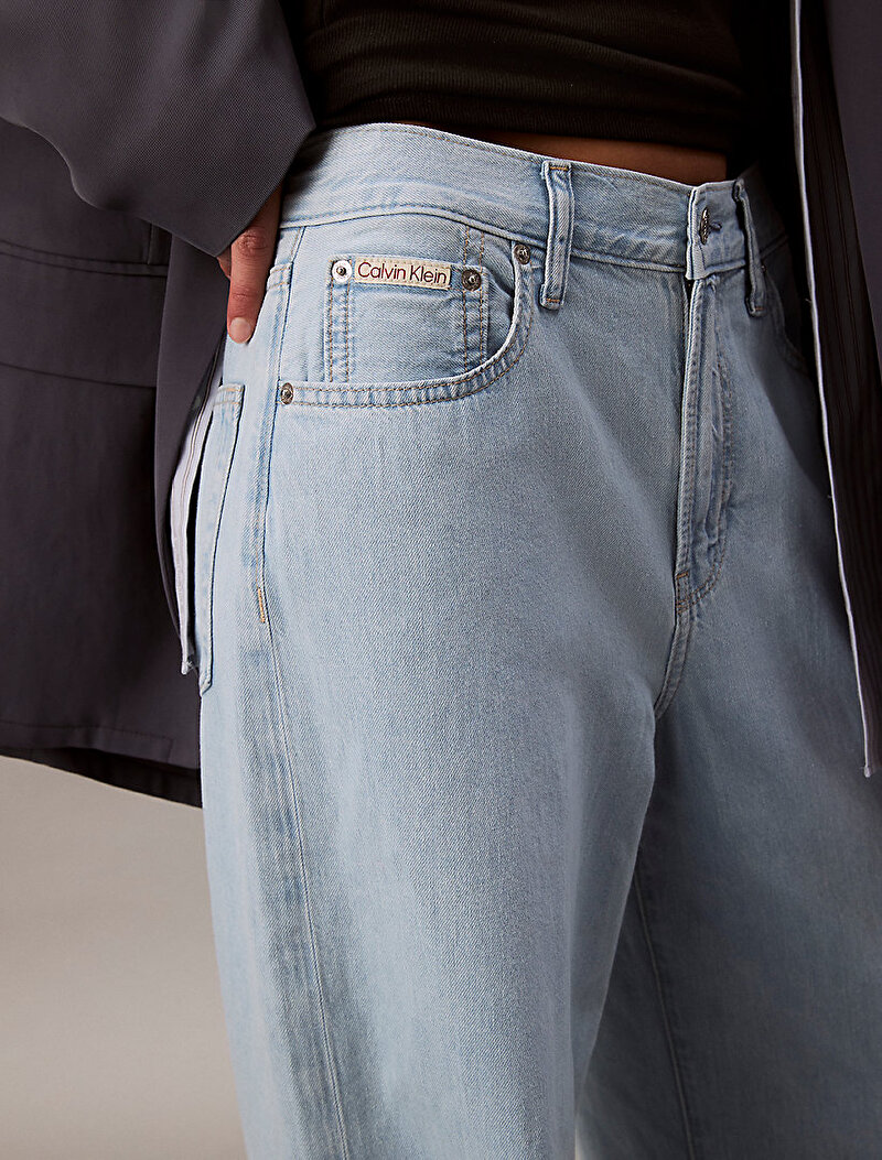 Calvin Klein Mavi Renkli Kadın TheWide Leg Linen Jean Pantolon