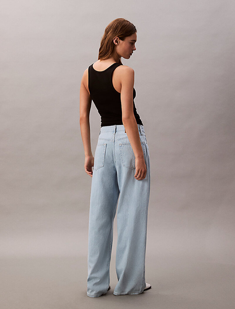 Calvin Klein Mavi Renkli Kadın TheWide Leg Linen Jean Pantolon