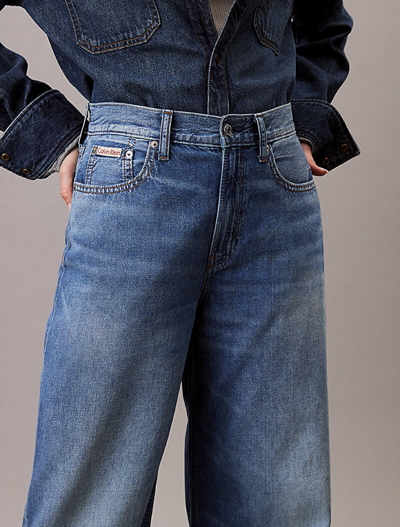 Calvin Klein Mavi Renkli Kadın The Wide Leg Linen Jean Pantolon