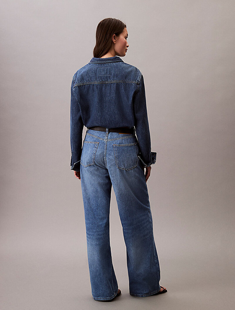 Calvin Klein Mavi Renkli Kadın The Wide Leg Linen Jean Pantolon