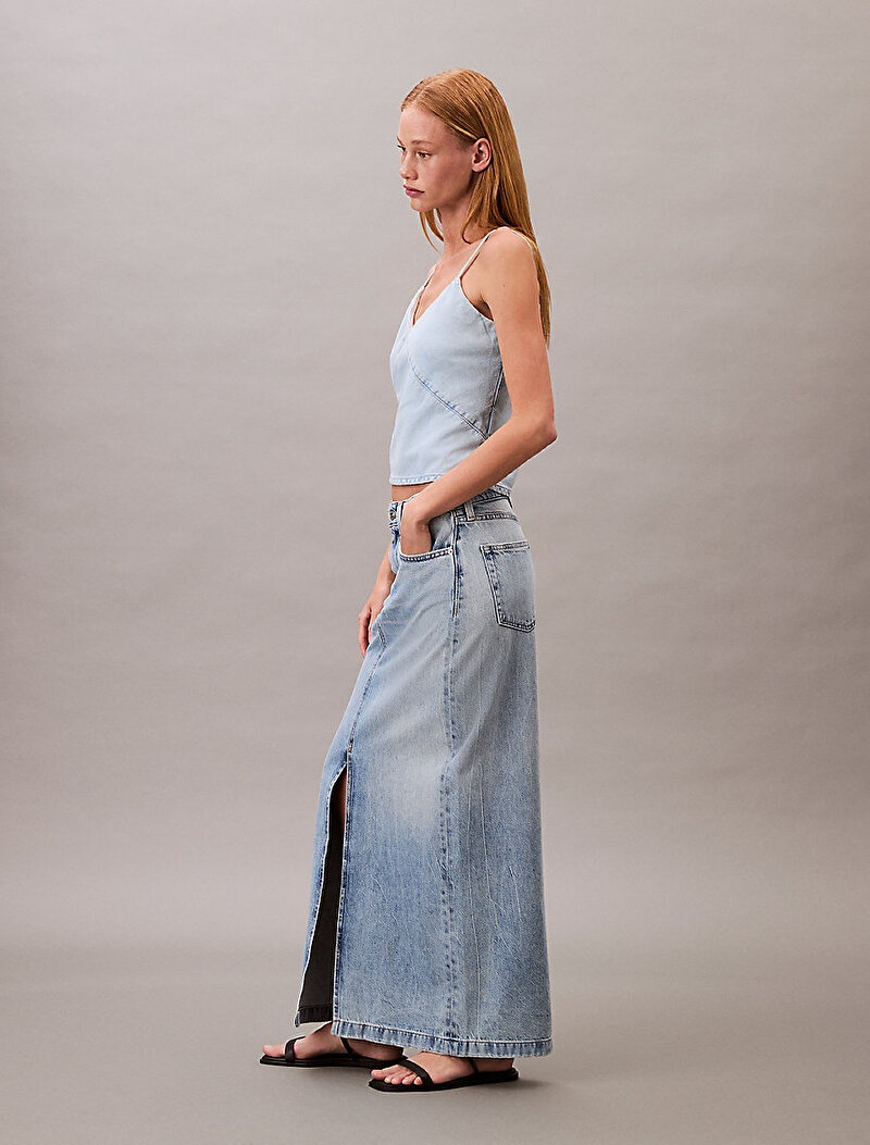 Calvin Klein Mavi Renkli Kadın Denim Maxi Etek