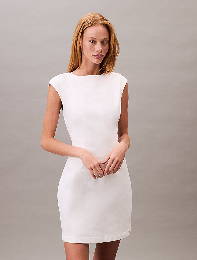 Calvin Klein Beyaz Renkli Kadın Cap Sleeve Elbise