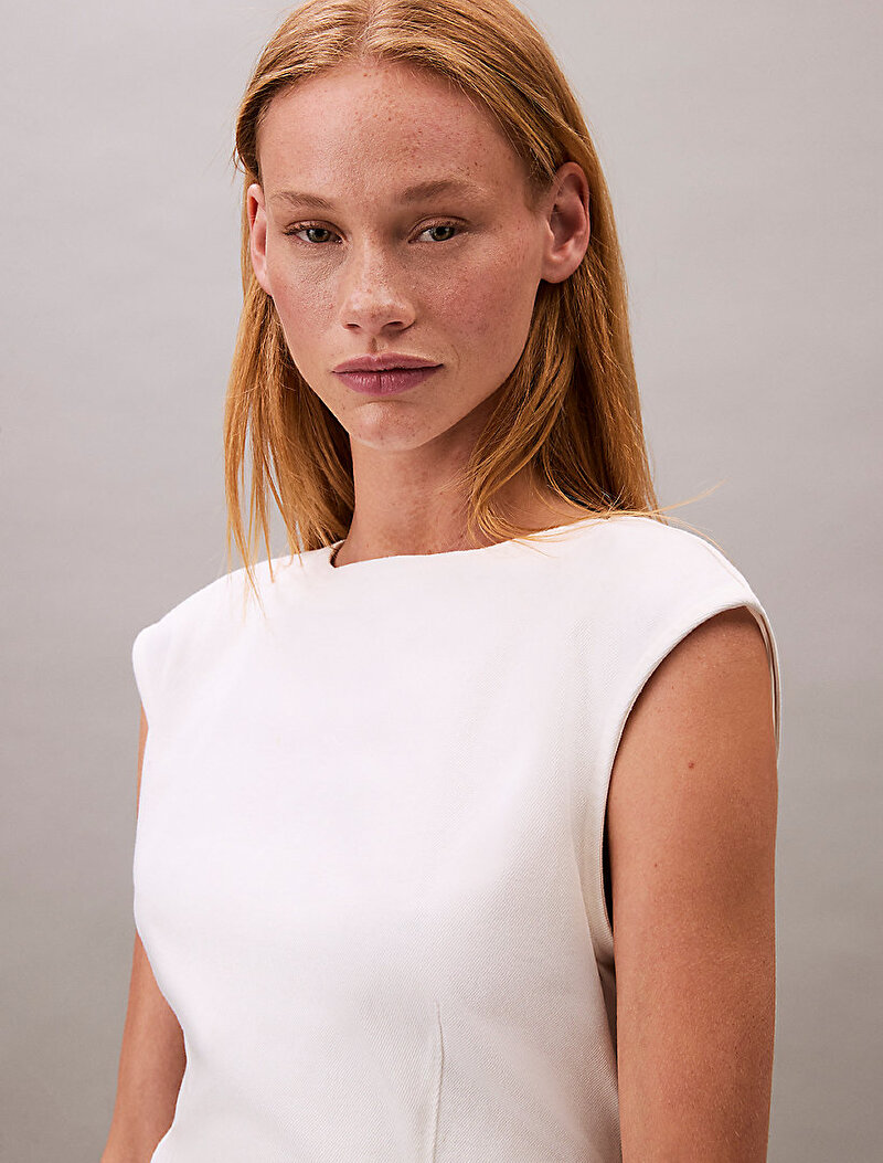 Calvin Klein Beyaz Renkli Kadın Cap Sleeve Elbise