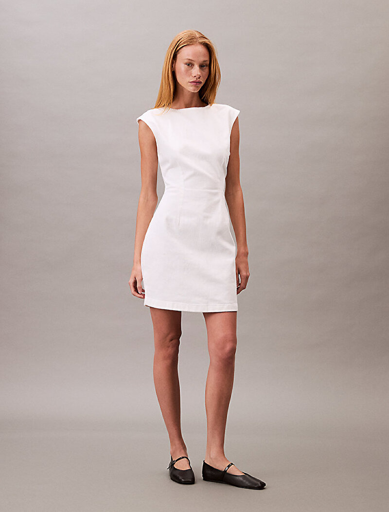 Calvin Klein Beyaz Renkli Kadın Cap Sleeve Elbise