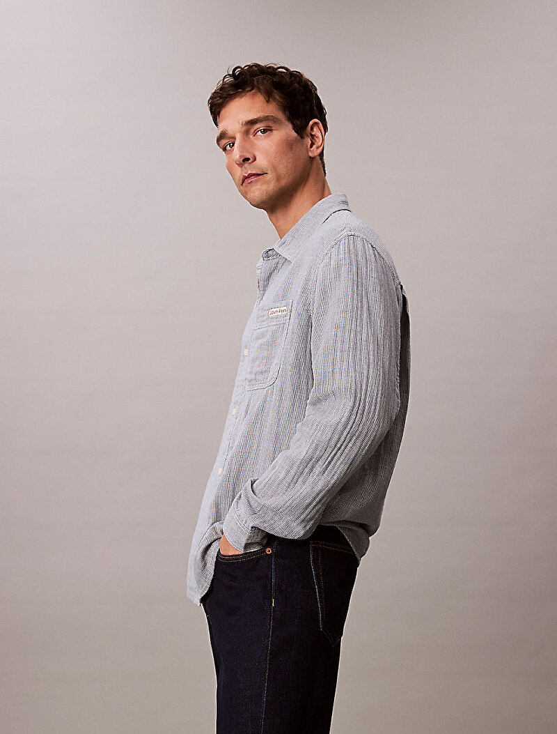 Calvin Klein Gri Renkli Erkek Casual Classic Board Gömlek