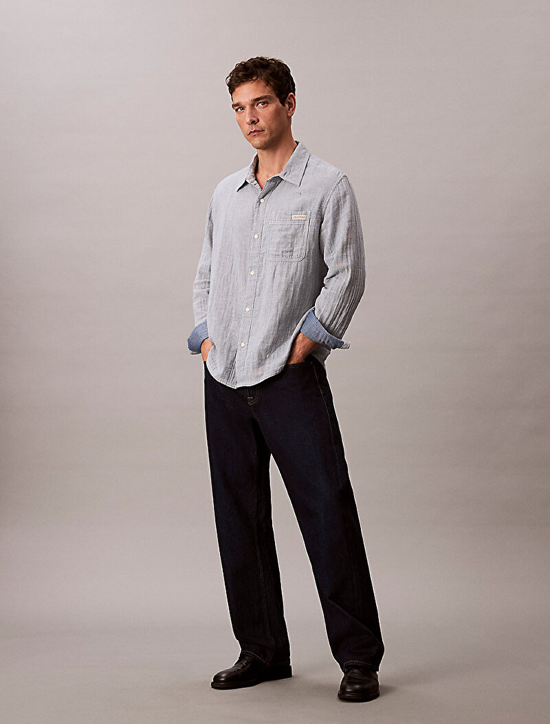 Calvin Klein Gri Renkli Erkek Casual Classic Board Gömlek