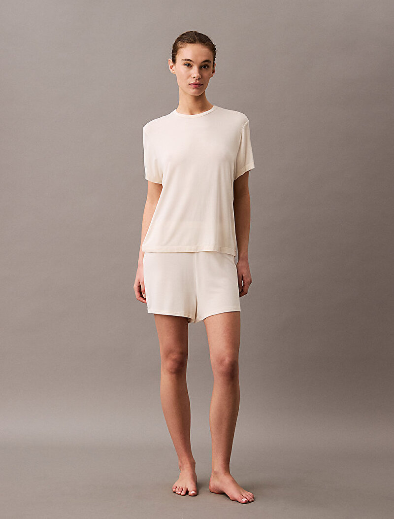 Calvin Klein Bej Renkli Kadın Modal Relaxed T-shirt
