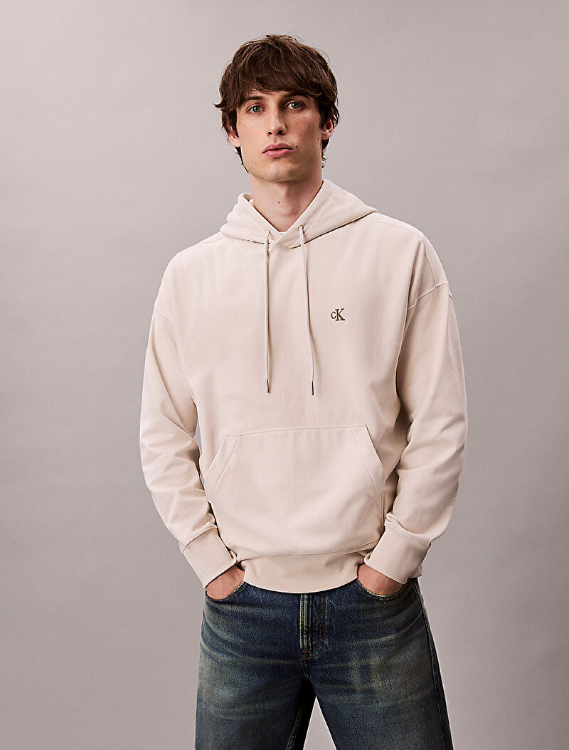 Calvin Klein Beyaz Renkli Erkek Premium Terry Monogram Sweatshirt