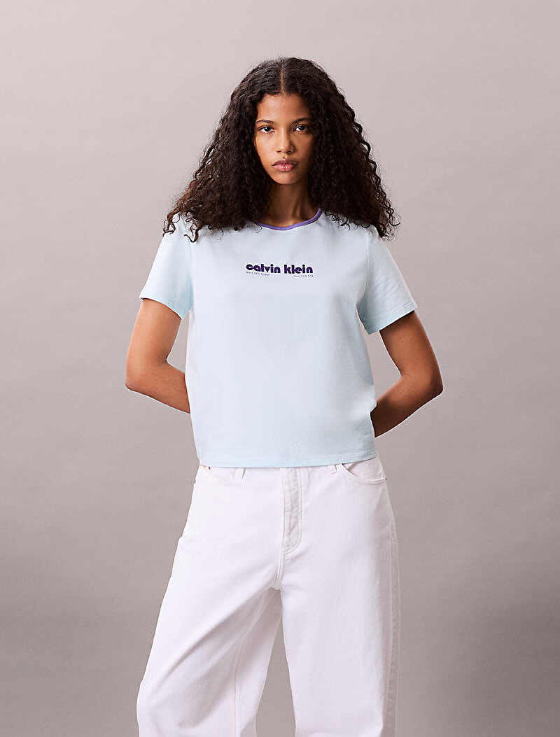 Calvin Klein Mavi Renkli Kadın Retro Logo Graphic T-shirt