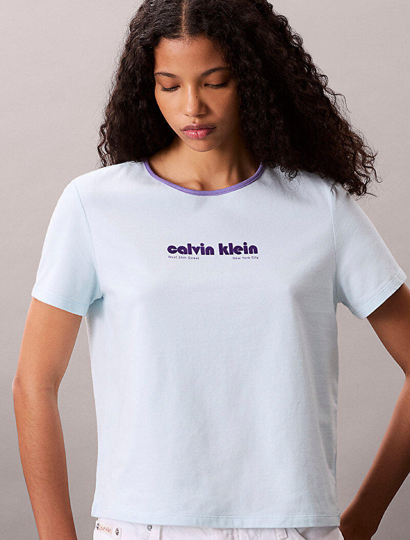 Calvin Klein Mavi Renkli Kadın Retro Logo Graphic T-shirt